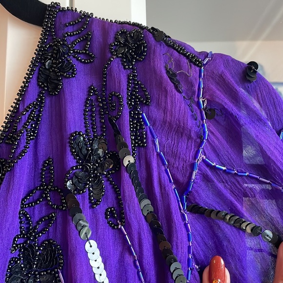 PURE SILK INDIGO EMBELLISHED TOP - Picture 13 of 13